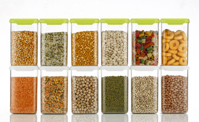 Qtrix Plastic Grocery Container  - 1100 ml(Pack of 12, Green, White)