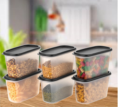 Serenity Plastic Grocery Container  - 1200 ml(Pack of 6, Black)