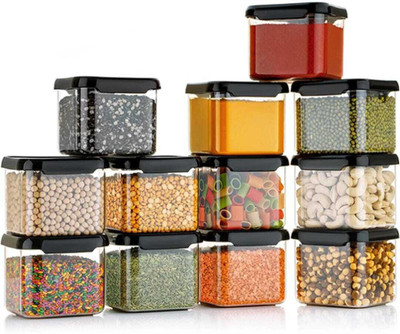 Dominic Plastic Grocery Container  - 500 ml(Pack of 12, Black)
