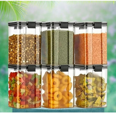 ADMONITION Plastic Grocery Container  - 1200 ml(Pack of 6, Black)