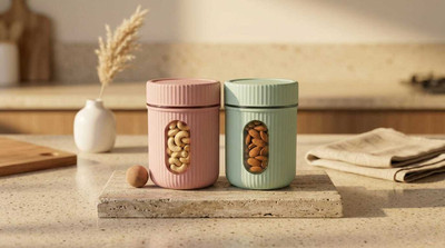 RANIC Plastic Cookie Jar - 900 ml(Pack of 2, Pink, Light Green)
