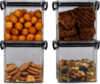 Hornbills Plastic Grocery Container  - 700 ml(Pack of 4, Black, Clear)
