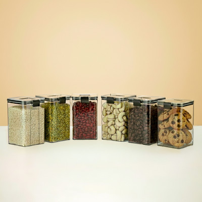 Avento mart Plastic Grocery Container  - 1100 ml(Pack of 6, Black)