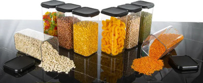 BENNUR 7 Plastic Grocery Container  - 1700 ml(Pack of 8, Black)