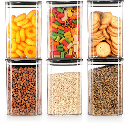 HS Store Plastic Grocery Container  - 900 ml(Pack of 6, Black)