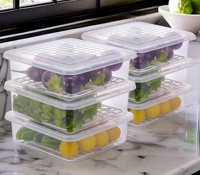 TREEPTI Plastic Fridge Container  - 2000 ml(Pack of 6, Clear)