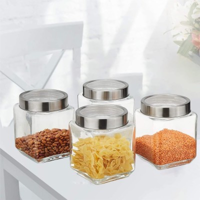 MMTSWorld Glass Cookie Jar  - 600 ml(Pack of 3, Clear)