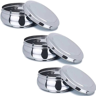 Prateek Kitchenware Stainless Steel Utility Container  - 300 ml(Pack of 3, Silver)