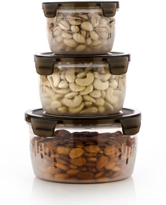 DIMAZOFLY Plastic Grocery Container  - 600 ml, 1200 ml, 1800 ml(Pack of 3, Brown)