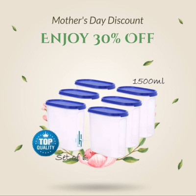 Freqcty Plastic Cookie Jar  - 1500 ml(Pack of 6, Blue)
