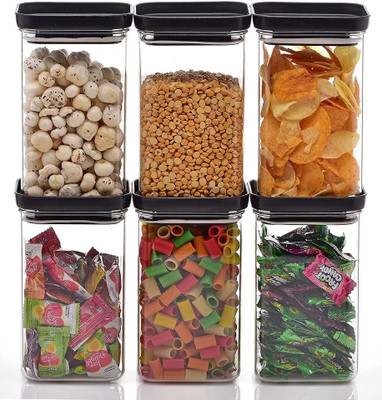 Zayir Plastic Grocery Container  - 1100 ml(Pack of 6, Black)