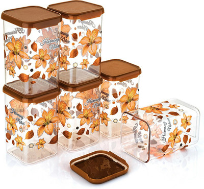 Ecodex Plastic Grocery Container  - 1100 ml(Pack of 6, Orange)