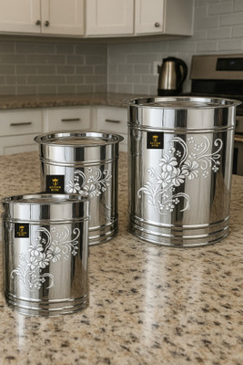 ESTEEM KING Stainless Steel Grocery Container  - 10 L, 18 kg, 25 kg(Pack of 3, Silver)
