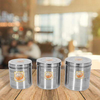 Liolis Steel Grocery Container  - 500 ml, 750 ml, 1000 ml(Pack of 3, Silver)