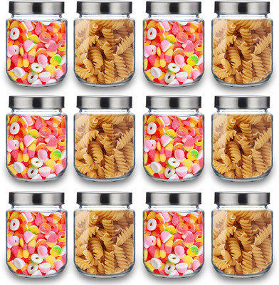 CROCO JAR Glass Grocery Container  - 500 ml(Pack of 12, Silver)