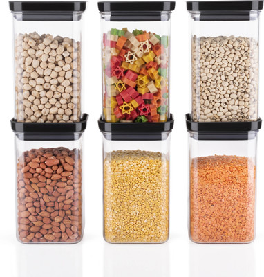 SARAZA Plastic Grocery Container  - 1100 ml(Pack of 6, Black)
