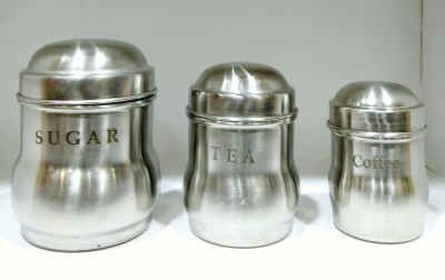 Boxy Steel Tea Coffee & Sugar Container  - 800 ml, 300 ml, 400 ml(Pack of 3, Silver)