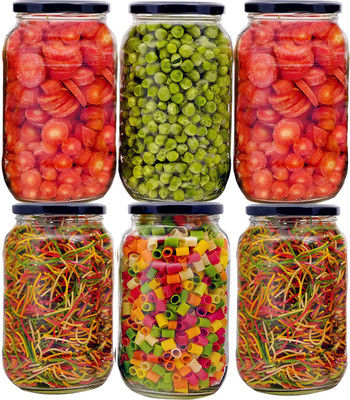 Skyper Glass Grocery Container  - 1100 ml(Pack of 6, Clear, Black)