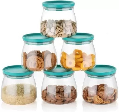 ORSALE Plastic Cookie Jar  - 800 ml(Pack of 6, Green)