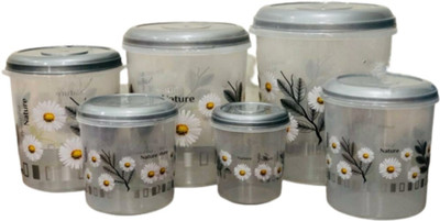 Veksin Plastic Grocery Container  - 1000 ml, 2000 ml, 3000 ml, 6000 ml, 8000 ml, 12000 ml(Pack of 6, Grey)