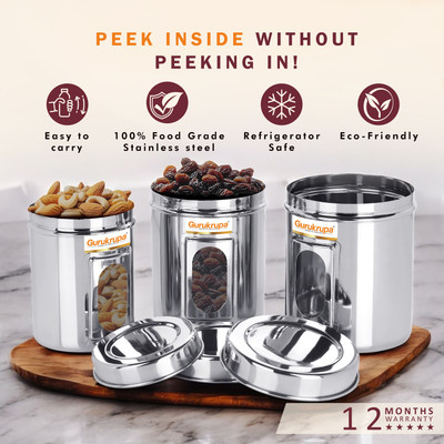 Gurukrupa Stainless Steel Utility Container  - 300 ml, 500 ml, 750 ml(Pack of 3, Silver)