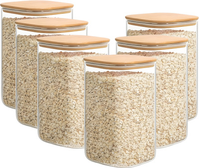 GRACIOUS MART Glass Grocery Container  - 1250 ml(Pack of 6, Transparent)