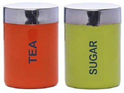 Boxy Steel Tea Coffee & Sugar Container  - 800 ml(Pack of 2, Red, Green)