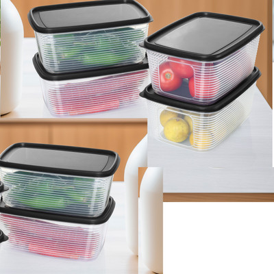 KDZONE Plastic Fridge Container  - 2000 ml(Pack of 6, Black)