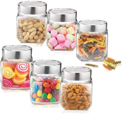 Coozico Glass Cookie Jar  - 500 ml(Pack of 6, Clear)