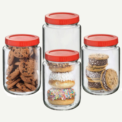 Glassbunny Glass Grocery Container  - 1000 ml(Pack of 4, Clear)