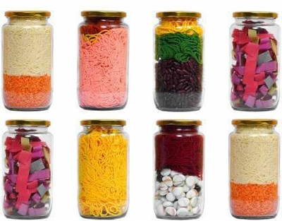 MANTRAA SALES Glass Grocery Container  - 1000 ml(Pack of 8, Clear)