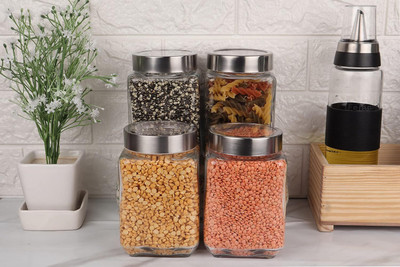 Femora Glass Utility Container  - 1550 ml(Pack of 4, Clear)