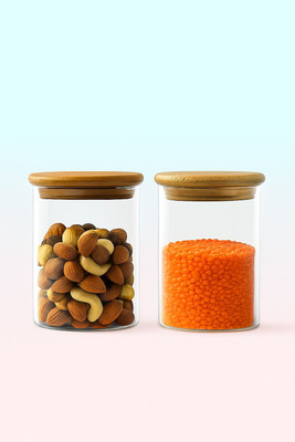 quags Glass Cookie Jar  - 600 ml(Pack of 2, Clear)