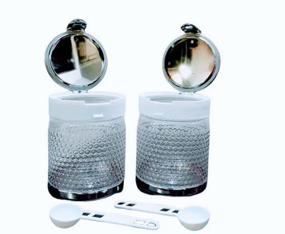APJ Plastic Cookie Jar  - 600 ml(Pack of 2, Silver)