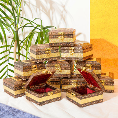 NAVRANG Wooden Utility Container  - 400 ml(Pack of 12, Gold)