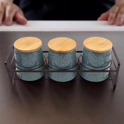 KUBER INDUSTRIES Ceramic Tea Coffee & Sugar Container  - 650 ml(Pack of 3, Grey)