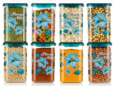 Skymax Plastic Grocery Container  - 1100 ml(Pack of 8, Blue)