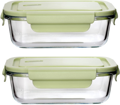 IndusBay Glass Fridge Container  - 1040 ml(Pack of 2, Multicolor)