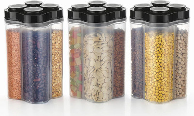 Sentricus Plastic Grocery Container  - 2400 ml(Pack of 3, Black)
