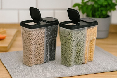 COLOSSAL Plastic Grocery Container  - 2500 ml(Pack of 2, Black)