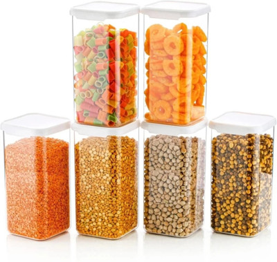 SKYHEART Plastic Grocery Container  - 1500 ml(Pack of 6, White)