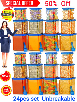 forsel Plastic Grocery Container  - 950 ml, 650 ml, 350 ml(Pack of 24, Blue, Clear)