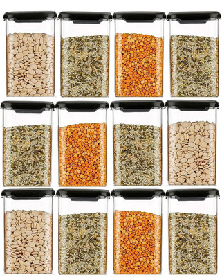 Romp and Role Plastic Fridge Container  - 1100 ml(Pack of 12, Black)
