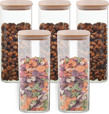 Allo Glass Grocery Container  - 1000 ml(Pack of 5, Transparent)