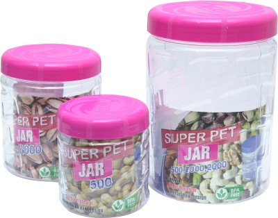 J J SUPER PET JAR COMBO Plastic Utility Container  - 2000 ml, 1000 ml, 500 ml(Pack of 3, Pink)