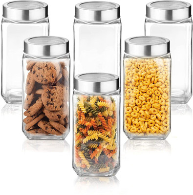 CROCO JAR Glass Grocery Container  - 1000 ml(Pack of 6, Clear)