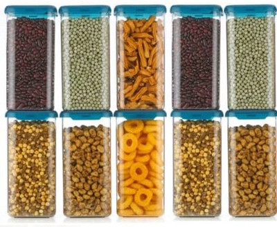 SARAZA Plastic Grocery Container  - 1600 ml(Pack of 10, Green)