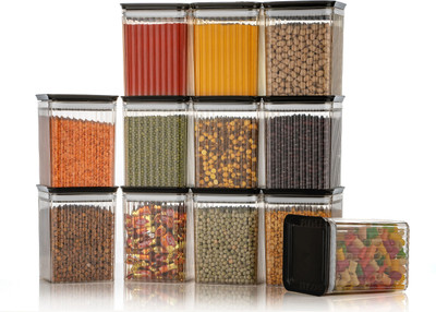Twimish Plastic Grocery Container  - 1100 ml(Pack of 12, Black)