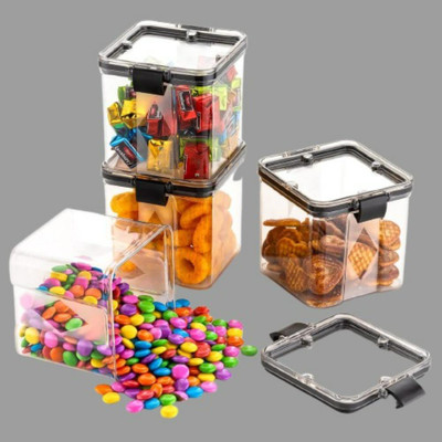 ADMONITION Plastic Bread Container  - 700 ml(Pack of 4, Black, White)