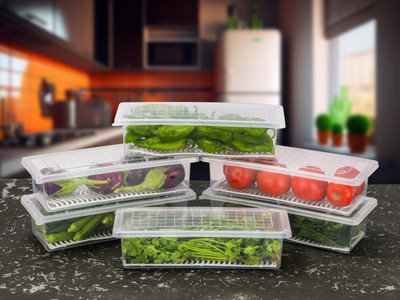 DEEJET Plastic Fridge Container  - 1500 ml(Pack of 6, Clear)